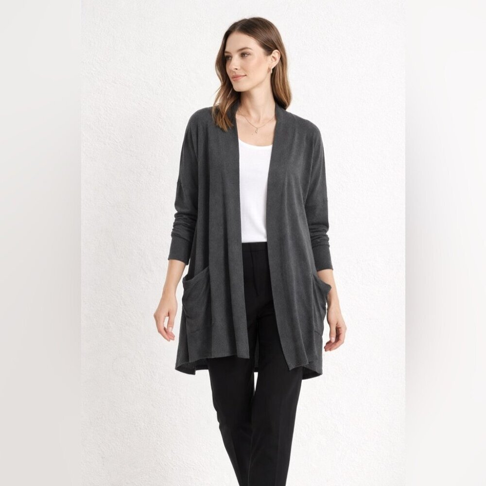 Pact Charcoal Gray Organic Cotton Open Cardigan Size M/L Cozy Layering